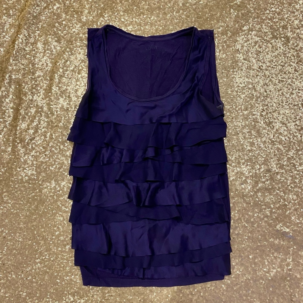 Ann Taylor Loft Sleeveless Ruffle Purple Blouse Size XXS